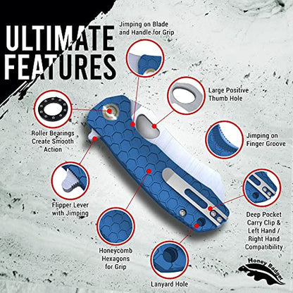 Honey Badger Knife - Flipper Wharncleaver Pocket Knife, EDC Hunting with 3.6" Steel Blade, Nylon+Glass Fiber Handle & Reversible Pocket Clip Medium Blue HB1041 - color: Medium Wharncleaver Blue