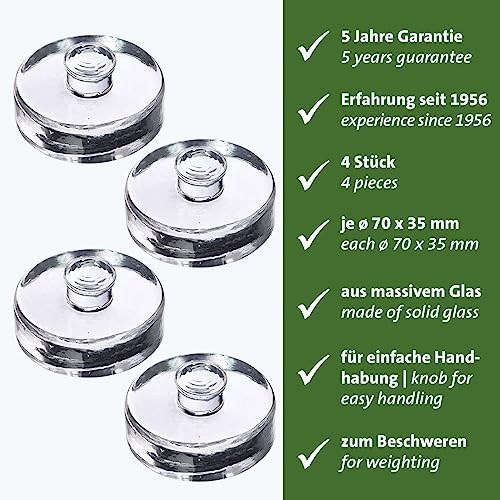 Westmark Fermentation Weights - Fermentation Set of 4 Fermentation Weights for Fermentation, Glass Weights in Two Sizes, Accessories for Fermentation - Glass, Diameter 7 cm, Pack of 4 - size: Ø 7 cm