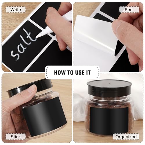 200 Chalkboard Labels, Removable Labels for Storage Bins Food Containers, Waterproof Reusable Blackboard Stickers, Label Stickers with 2 Liquid Chalk Marker for Spice Jars Pantry Mason Bottle