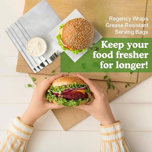 Regency Wraps Grease Resistant Snack Serving Bags, Foil Lined, Pack of 25 For Burgers, Sandwiches, Panini's, Pitas, Insulated to Keep food Warm - size: Pack of 25, style: Hamburger Bag