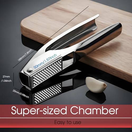 Garlic Press Heavy Duty Mincer and Peeler Set, Rust Proof 304 Stainless Steel Garlic Crusher, Easy-Squeeze Nut Ginger Chopper, Dishwasher Safe Kitchen Gadget - color: Blue