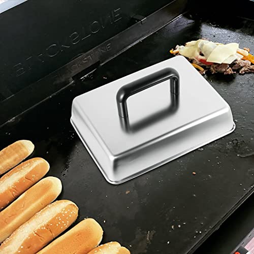 12 x 9 Inch Rectangular Basting Cover and Grill Press Kit for Blackstone Accessories, Universal BBQ Melting Dome Steaming Lid & Smash Burger Press for Flat Top Teppanyaki, Dishwasher Safe - size: 12" x 9"