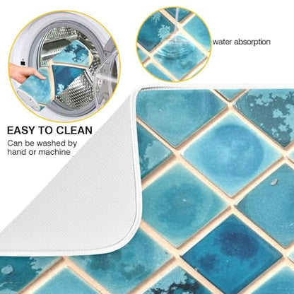 Kcldeci Turquoise Marble Dish Drying Mats for Kitchen 16x18 inch Drying Pad Dish Drainer Mat Kitchen Counter Mat Dish Drainer Mat L - color: Blue, size: 16x18in