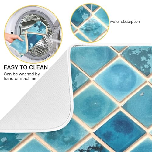 Shiny Turquoise Marble Dish Drying Mats for Kitchen 18x24 inch Drying Pad Dish Drainer Rack Mat Counter Mat Dish Draining Mat - color: Blue, size: 18x24in