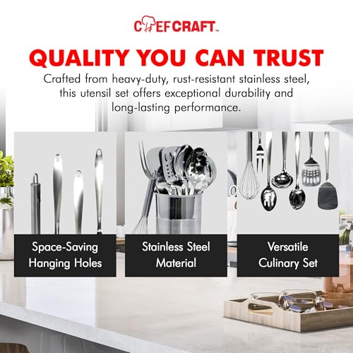 Chef Craft - 8 Piece Stainless Steel Kitchen Utensils Set with Utensil Holder - style: 8 Piece Set with Holder