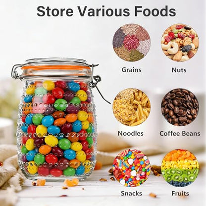 32oz Mason Jars with Airtight Lid, 6Pcs Food Storage Containers, Mixed | Wide Mouth Glass Jar for Grains, Nuts, Noodles, Coffee Beans, Snacks, Fruits