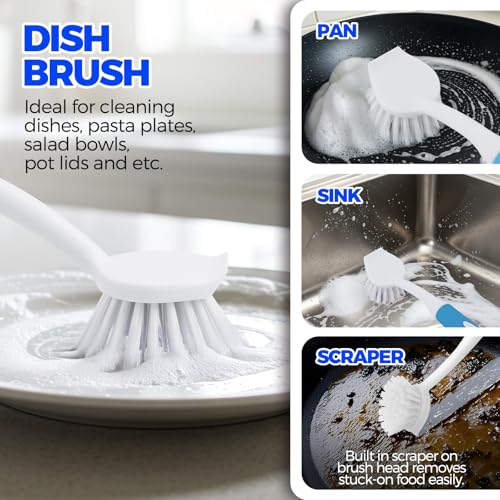 Holikme 6 Pack Dish Brush Set with Bottle Brush, Dish Scrub Brush, Pan Brush and 3 Straw Brushes, Deep Cleaning Handle Brush with Scraper Tip for Kitchen Sink Dishes Bottle Cup Pot and Pans (Azul) - color: Azul