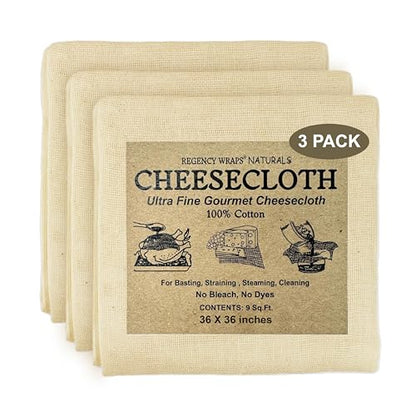 Regency Wraps 100% Cotton Ultra Fine Natural Cheese Cloth, 27 sq.ft 36" X36" 3 pcs,Food Grade for Basting Turkey, Canning, Straining, Cheesemaking - size: 9 sq ft (Pack of 3)