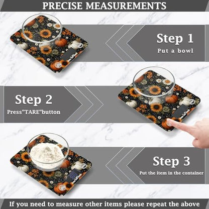 Food Scale Kitchen Scale for Baking Cooking Digital Food Weighing Measuring Scale Small Waterproof Electric Food Scale Black Dotty Pumpkins Sunflowers Daisy - color: Black Dotty Pumpkins Sunflowers Daisy