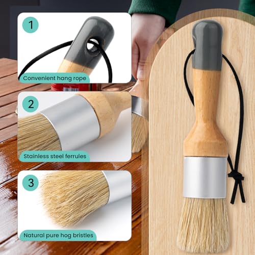 Mister Rui Chalk Wax Paint Brush, 3pcs, Chalk Paint Brushes for Furniture, Small Wax Brush for Acrylic Paint, Milk Paint, Natural Bristles Stencil Brushes, No Shedding - size: 3PCS, Small