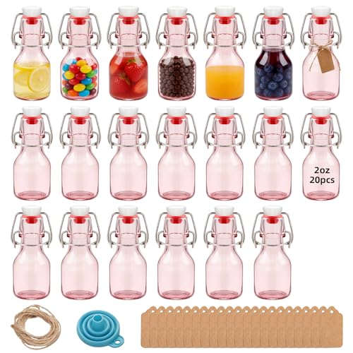 20Pcs 2oz Swing Top Glass Bottles,Flip Top Glass Bottle with Lids Sealable Kombucha Bottle for Brew Beer Syrup Vanilla Extract Air Tight Bottles (Pink) - color: Pink