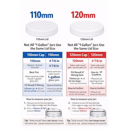 120mm (4 7/8 ") Fit - (3 Pack) Large White Plastic Lids for 1 Gallon Wide Mouth Glass & Plastic Jars – PE Foam Liner, Food-Grade, Leak-Resistant Caps (Jars Not Included) by The Kombucha Company - color: White