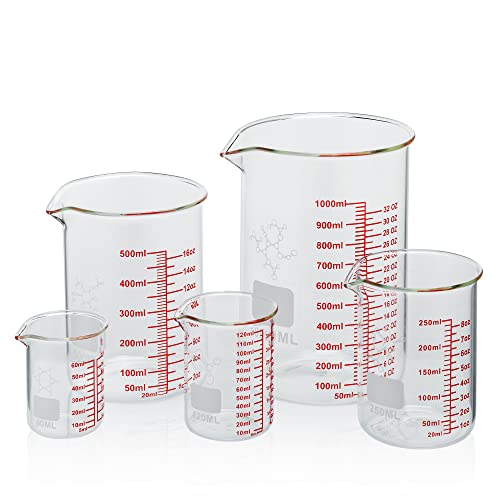 High Borosilicate Glass Measuring Cup Set-V-Shaped Spout,Includes 60ml(2OZ), 120ml(4OZ), 250ml(8OZ), 500ml(16OZ), and 1000ml (32OZ) for Kitchen or Restaurant, Easy to Read - size: 60ml/120ml/250ml/500ml/1000ml Measuring Cup Set