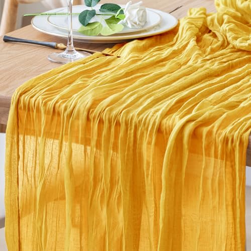 Table Runner Cheesecloth 10FT Gold Boho Gauze Cheese Cloth Rustic Sheer Table Runners for Wedding Bridal Baby Shower Party Decoration - color: Gold, size: 1 Pack