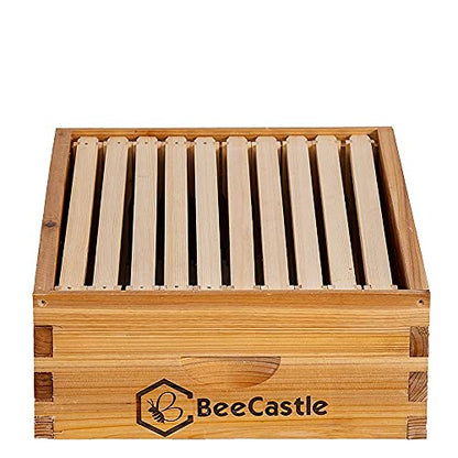 BeeCastle 10 Frame Medium Super Bee Hive Box, Langstroth Honey Bee Hive Dipped in 100% Beeswax Include Beehive Frames and Wax Foundations (Unassembled) - size: 10-Frame