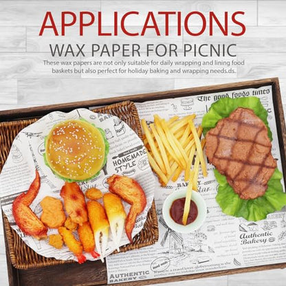 12" x 12" Food Paper Sheets (100 Pack) - Premium Deli Paper Sheets - Greaseproof Liners for Food Boats - Pre Cut Sandwich Wrappers - Food Basket Sheets for Baking, BBQ, Picnic, Festival - color: 12" x 12"