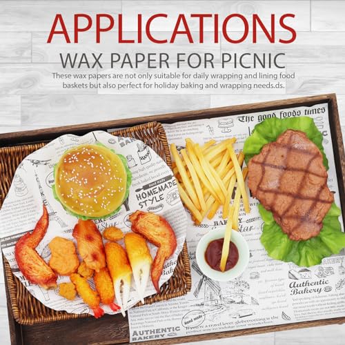 10" x 10" Food Paper Sheets (100 Pack) - Premium Deli Paper Sheets - Greaseproof Liners for Food Boats - Pre Cut Sandwich Wrappers - Food Basket Sheets for Baking, BBQ, Picnic, Festival - color: 10" x 10"