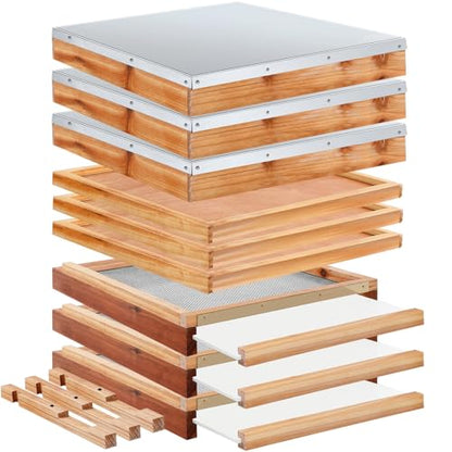 Cinnvoice 3 Set Beehive Parts Kit for 10 Frame Bee Hive, Includes Telescoping Top Cover, Inner Cover, Hive Screened Bottom Board, Entrance Reducer, Beekeeping Supplies Dipped in Beeswax