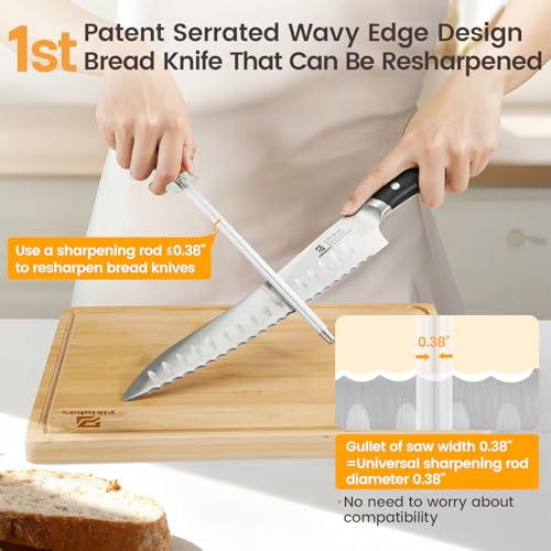Piklohas Bread Slicer With Bread knife, World's 1st Horizontal Bread Cutter for Homemade Bread, 4 Thickness Adjustable, Paired With Multifunction Serrated Knife for Efficient Slicing, Baking Gifts - size: 10-Inch Bread Knife & Slicer