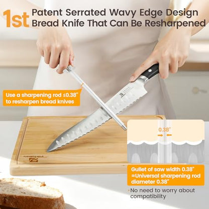 Piklohas Bread Slicer With Bread knife, World's 1st Horizontal Bread Cutter for Homemade Bread, 4 Thickness Adjustable, Paired With Multifunction Serrated Knife for Efficient Slicing, Baking Gifts - size: 10-Inch Bread Knife & Slicer