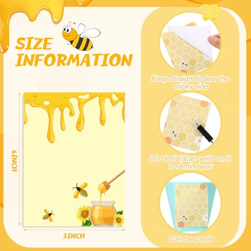 Chiisong 12 Pieces Bee Sticky Notes Bee Notepads Gifts 3x4 Inch Adhesive Honey Memo Notes for Women to Do List for Memo Reminder List for Office Home Supplies Teachers Gift - style: Bee Style