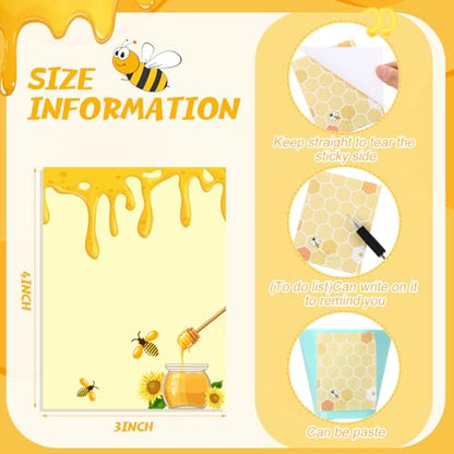 Chiisong 12 Pieces Bee Sticky Notes Bee Notepads Gifts 3x4 Inch Adhesive Honey Memo Notes for Women to Do List for Memo Reminder List for Office Home Supplies Teachers Gift - style: Bee Style