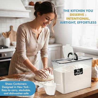 Shazo 2 PC (11L | 372 oz) Flour Sugar Storage Containers with Spout Lid & Easy Carry Handle - BPA Free Extra Large Airtight Food Storage Containers with Lids - Rice Canisters Sets for Kitchen & Pantry - color: Black