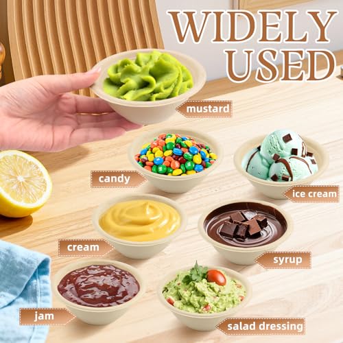 LeonBach 100 Pack 6oz Natural Bagasse Fiber Bowls, Small Disposable Paper Bowls Microwavable Safe Sample Snack Cups Charcuterie Serving Cups for Sauce Portion Condiment Ice Cream Desserts - color: Brown, style: 6oz-100 Pack