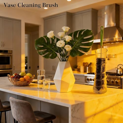 17" Extra Long Water Bottle Cleaning Brush, 2 Pack Flexible Bottle Scrubber for Narrow Neck Wine Decanter, Beer Bottle, Sport Flask, Baby Bottle, Tumbler, Kombucha Carboy, Vase & Kitchen Sink - Black