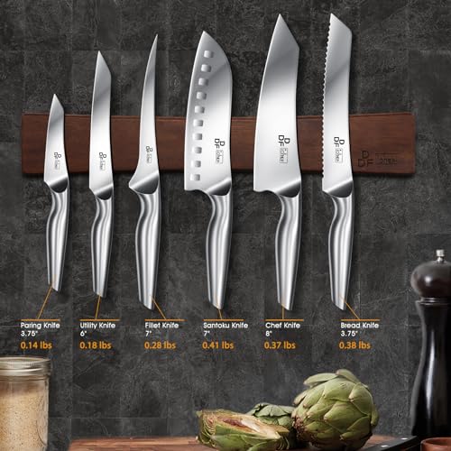 DDF iohEF Knife Set with Knife Strip, 8 Piece Professional Kitchen Knife Set, Japanese High Carbon Stainless Steel Chef Knives Set with Magnetic Knife Holder for Wall - color: 8PCS Kitchen Knives
