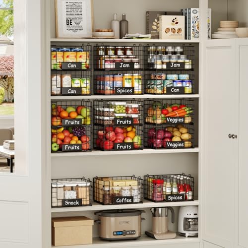 JKsmart 3 Pack XL Stackable Wire Baskets for Pantry Organizers and Storage, Fruit Basket for Kitchen Counter with Handle, Muti-Purpose for Snack Organizer & Vegetable Basket & Metal Pantry Bin - size: XL-12.2"x9.85"x21.5"