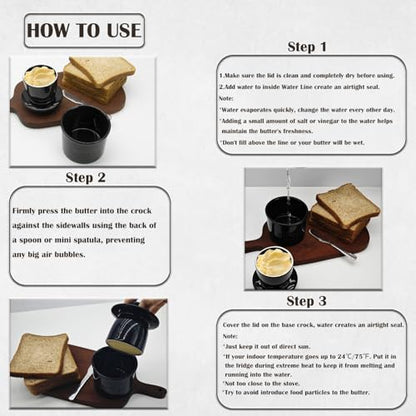 Ceramic Butter Crock, Airtight Butter Crock With Lid for Countertop, Round French Butter Keepers, Porcelain Butter Dish With Lid (Black) - size: Black