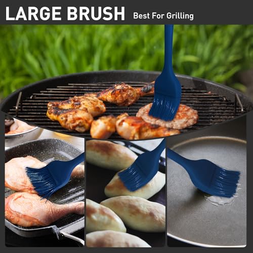 Pastry Brush-Begonia Silicone Basting Brush for Cooking,2pcs 10+8 in Heat Resistant Food Brushes for Baking, Grilling, Cooking and Spreading Oil (Prussian Blue) - color: Prussian Blue