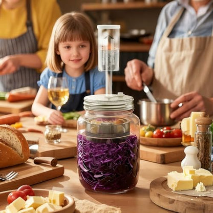 Fermentation Kit for Wide Mouth Mason Jars 8- Complete Pickling & Sauerkraut Set with Glass Weight, Stainless Steel Lid, Air Lock Valve, Silicone Seals (Jar Not Included)