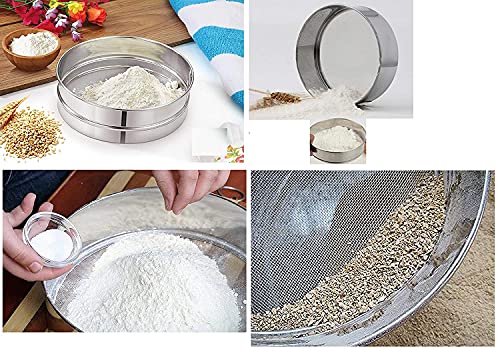 4 In 1 Stainless Steel Interchangeable Sieve Set of 5 Flour Spices Food Strainers Atta Chalni Jaali Channi Atta, Maida Strainer - Silver, Length 8 Inch, Width Height 2.5 Inch