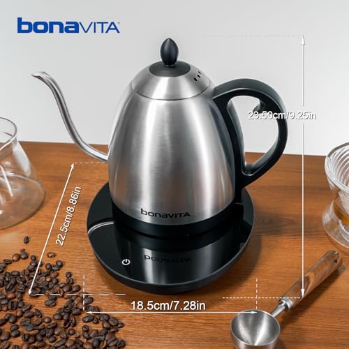 Bonavita Cosmopolitan 1.0L Gooseneck Electric Kettle, Stainless Steel Water Boiler for Coffee Brew and Tea Precise Pour Control, 6 Preset Temps, Glass Touch Panel, 1200W Fast Boil, Stainless Steel - color: Stainless Steel