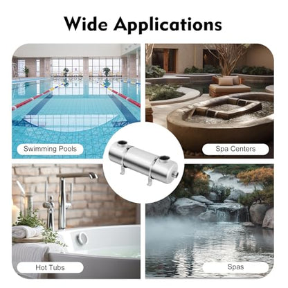 200K BTU Stainless Steel Heat Exchanger - 304 Pool Heat Exchanger for Swimming Pool, Spa, Hot Tub, 1" & 1.5" FPT Ports, Salt Water Resistant