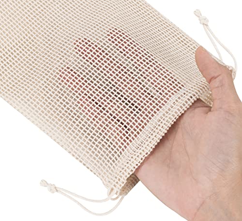 PALTERWEAR 100 Percent Natural Cotton Double Drawstring Mesh Bag For Herbs, Nuts, Spices (6 x 8 Inch - Set of 5) - size: 6 x 8 Inch - Set of 5