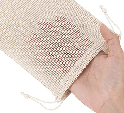 PALTERWEAR 100 Percent Natural Cotton Double Drawstring Mesh Bag For Herbs, Nuts, Spices (6 x 8 Inch - Set of 5) - size: 6 x 8 Inch - Set of 5
