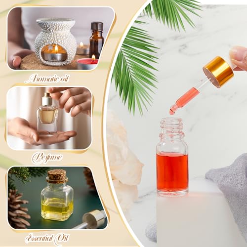 Didaey 100 Pcs 1/2/3/5/10/15 ml Mini Glass Oil Dropper Bottle Bulk, Clear Essential Small Empty Bottles Sample Containers Perfume Liquid Vials with Cap for Traveling (10 ml,Champagne Gold) - color: Champagne Gold, size: 10 ml