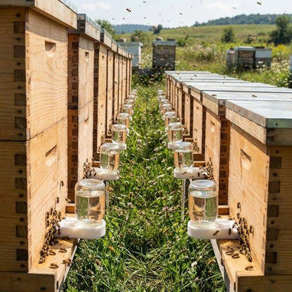AukBeeFun 6 Pack Bee Feeders for Hives,Leak-Proof Mason Jar Sugar Bee Hive Feeder for Professional or Beginner Beekeepers