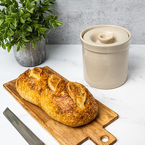 Humble House Sourdough Bread Starter Kit 1/2 Gallon Sauerkrock Open Ceramic Crock with lid 2 Liter Large Capacity 64 Ounce Jar for the perfect sour dough bread - baking supplies Made in America - size: 0.5 Gallon