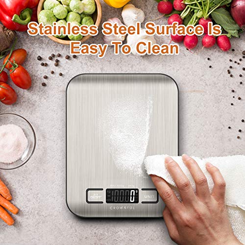 CROWNFUL Food Scale, 11 lb Digital Kitchen Scales with Built-in Coin Battery, Weight Ounces and Grams for Cooking and Baking, 6 Units with Tare Function, LCD Display, 304 Stainless Steel - size: Medium