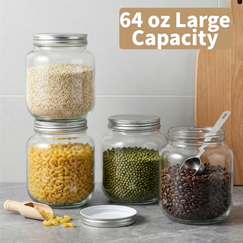 Coloch 4 Pack Half Gallon Glass Jar with Metal Lid, 64 Oz Clear Food Storage Jar Wide Mouth Glass Pantry Container for Candy, Cookie, Flour, Kombucha Tea, Fermenting