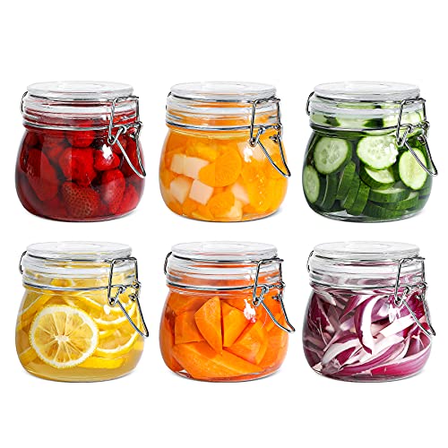ComSaf 6-Pack 17oz Short Glass Jars for Drawers, Small Airtight Food Canisters for Spices, Nuts & Kids Snacks, Pint Sized Canning Jar Set for Jams, Pickles & Pantry Organization - size: 17oz*6