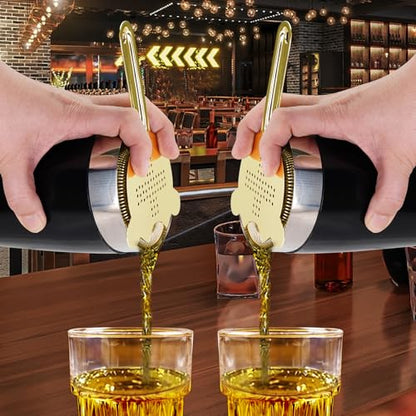 Cocktail Strainer-Stainless Steel Bar Tools Bartender Cocktail Strainer Set:Hawthorne Strainer,Julep Strainer and Conical Fine Mesh Strainer (Gold) - color: Gold