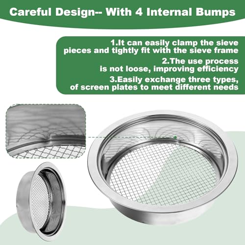 Soil Sieve Set Garden Soils Sifter Stainless Steel Mesh Sifters Compost Sifter with 1,3,6,9,12mm Sieve Mesh and Bonsai Soil Scoop