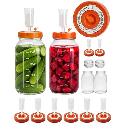 64oz/1.9L Fermentation Jar 2 Pack with 6 Set of Lids and Airlocks