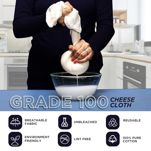 Raajsee Cheese Cloths Grade 100, 24 Sq Feet - 2.8 Sq Yards Unbleached 100% Organic Cotton Fabric - Reusable Ultra Fine Mesh Muslin Cloth - Cheesecloth For Straining Cooking,Baking,Cheese Making - size: 2.8 Sq Yards