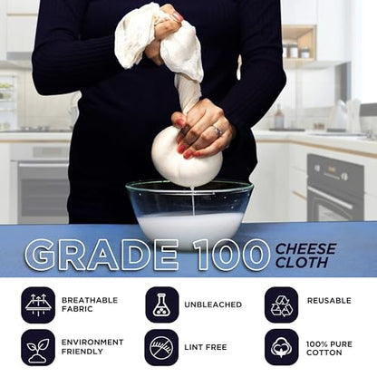 Raajsee Cheese Cloths Grade 100, 24 Sq Feet - 2.8 Sq Yards Unbleached 100% Organic Cotton Fabric - Reusable Ultra Fine Mesh Muslin Cloth - Cheesecloth For Straining Cooking,Baking,Cheese Making - size: 2.8 Sq Yards